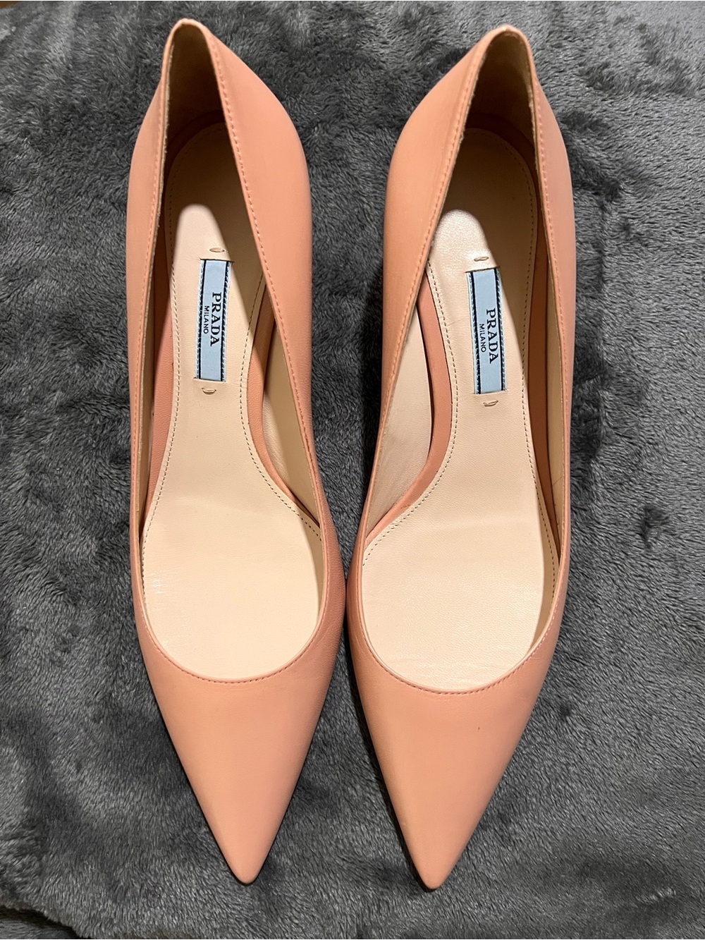 Prada Peach Pointed-Toe Leather Pumps
